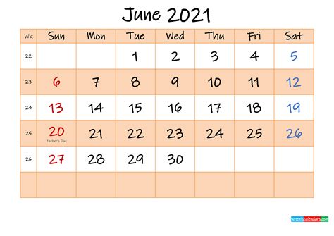 Editable June 2021 Calendar Template K21m486