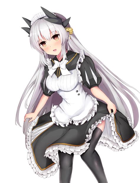 safebooru 1girl alternate costume apron black dress black legwear dragon girl dragon horns