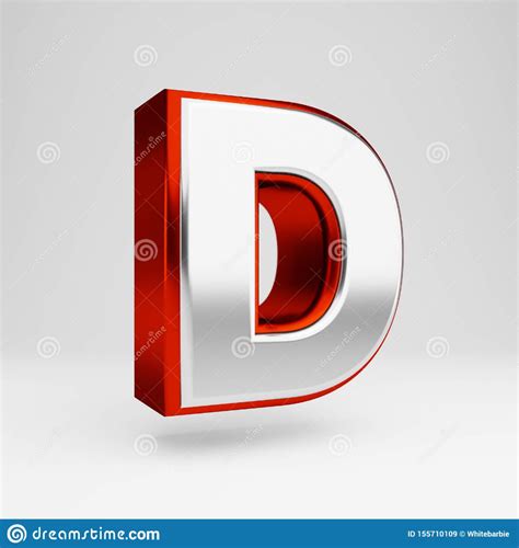 Metal D Letter D Uppercase Metallic Red And White Font Isolated On White Background Stock