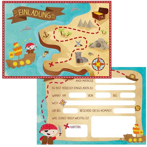Einladungen Piratenparty Geburtstagseinladungen Kinder Jungen Mädchen Sophies Kartenwelt 12
