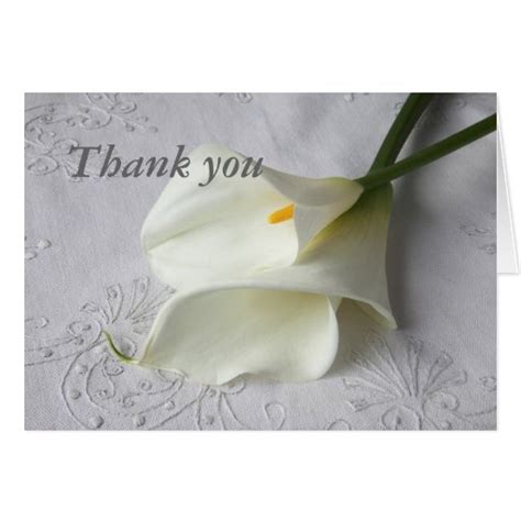 White Calla Lilies On Linen Thank You Card Zazzle