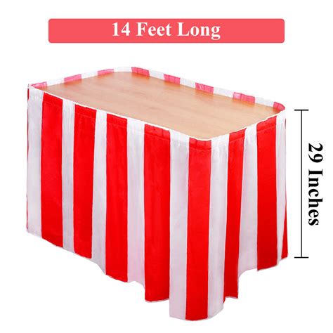 Elcoho 5 Pack Carnival Table Skirt Red And White Striped Table Skirt Fits Rectangle Or Round