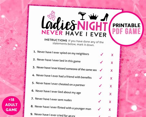 Ladies Night Games Never Have I Ever Printable Game Girls Night Party Bachelorette Games Games