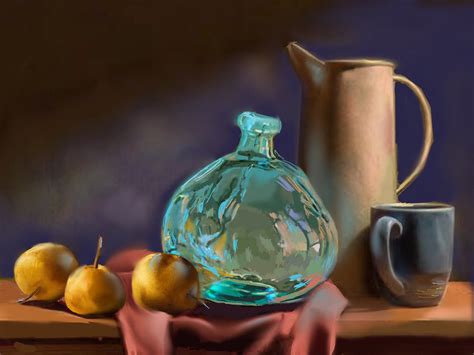 Still Life With Blue Art Glass A Paper 53 Digital Painting By Professor