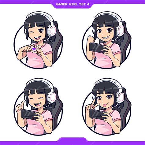 Premium Vector Set Of Cute Anime Gamer Girl Mascot Cartoon Suitable