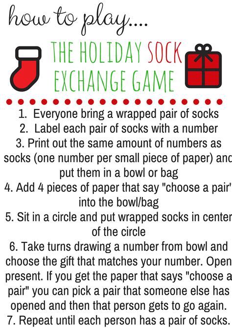 How To Play The Holiday Sock Exchange Game Free Printable Christmas