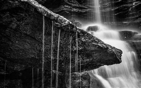 Download Wallpaper 3840x2400 Waterfall Stones Nature Black And White