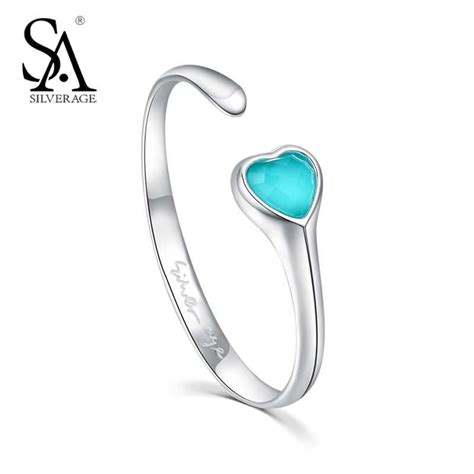Real Sterling Silver Turquoise Hearts Bracelets Bangles For Women
