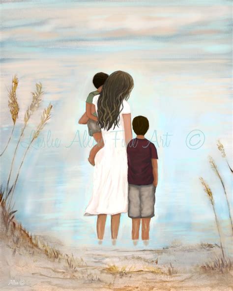 Mother Art Print Two Sons Brother Boys Mother Painting Mom Etsy