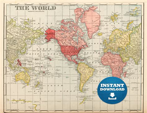Printable Vintage World Map
