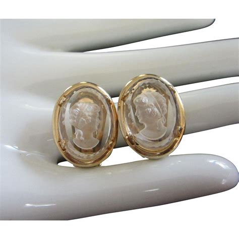 Vintage Warner Intaglio Cameo Glass Earrings from sarafinas on Ruby Lane
