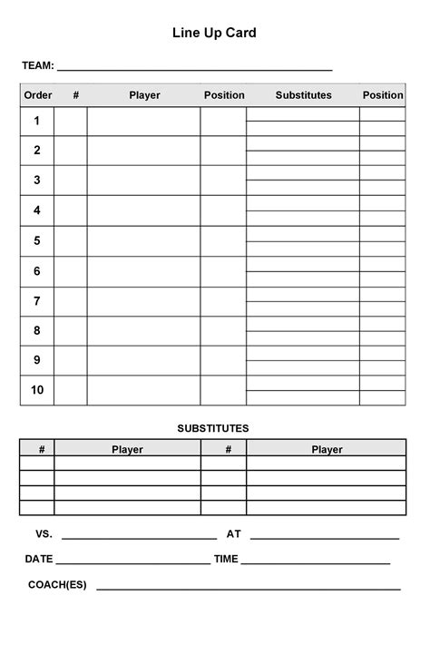 Free Printable Baseball Lineup Cards Template
