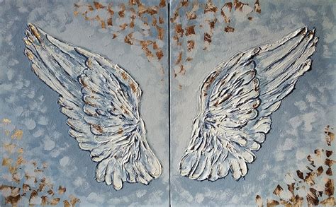 Set Of 2 Painting Angel Wings Original Art Textured Interior Etsy