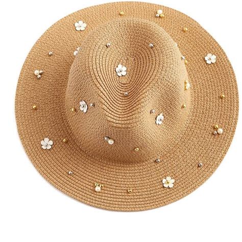 Rivet And Flower Embellished Straw Hat Liked On Polyvore Featuring