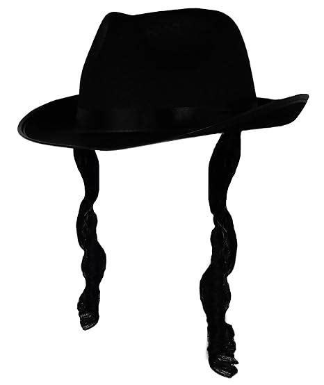 Jewish Rabbi Fancy Dress Orthodox Black Hat Curly Sideburns Hat