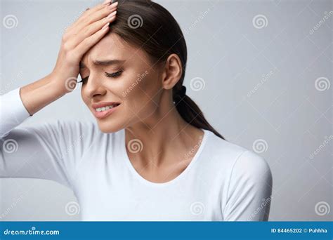 Woman Pain Girl Having Strong Headache Suffering From Migraine Stock