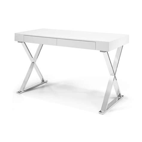 Shop Elm High Gloss White Lacquer Wood And Stainless Steel Large Desk
