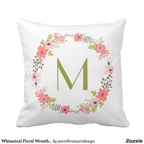 Whimsical Floral Wreath Monogram Throw Pillow | Monogram throw pillow, Monogram wreath, Monogram ...