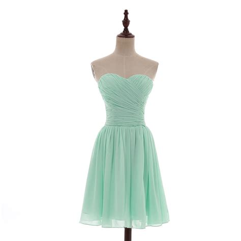 Mint Green Knee Length Pleated Short Chiffon Bridesmaid Dress