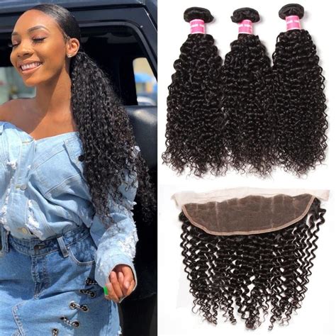 Peruvian Curly Hair Bundles With Lace Frontal Closure Klaiyi Hair Peruvian Curly Hair Hair