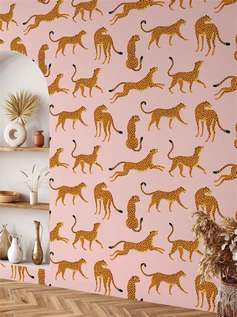 Pink Boho Cheetah Wallpaper A134 Removable And Repositionable Etsy