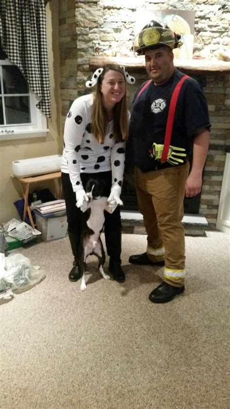 All i did was, bought a roll of yellow cloth tape or duck tape and got started. A Firefighter and his Dalmation | Firefighter costume, Diy costumes women, Firefighter costume kids