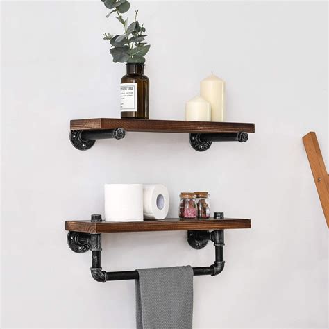 Black3 Tier Industrial Iron Pipe Shelves Wall Mount Wood Floating