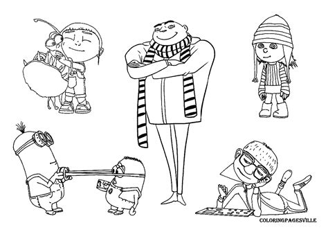 The printable pages bear the sketches of margo, edith, agnes, and vector for the kids to boot. Despicable Me Coloring Pages