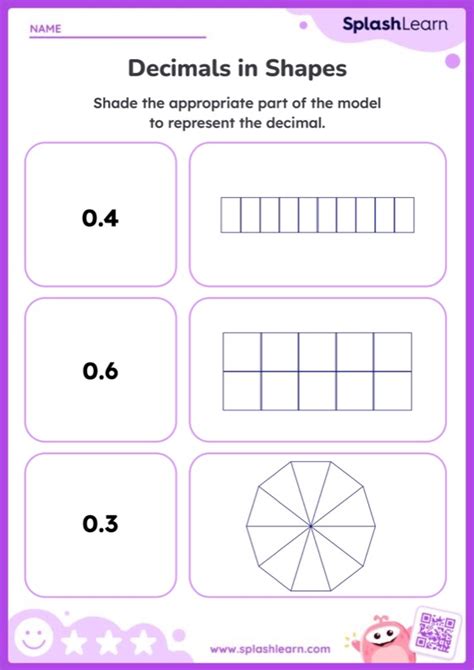 Shade Tenths In Different Shapes — Printable Math Worksheet