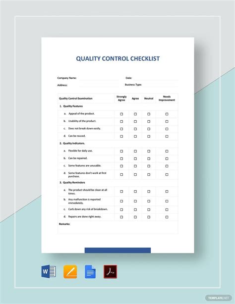 Quality Control Checklist Template Word