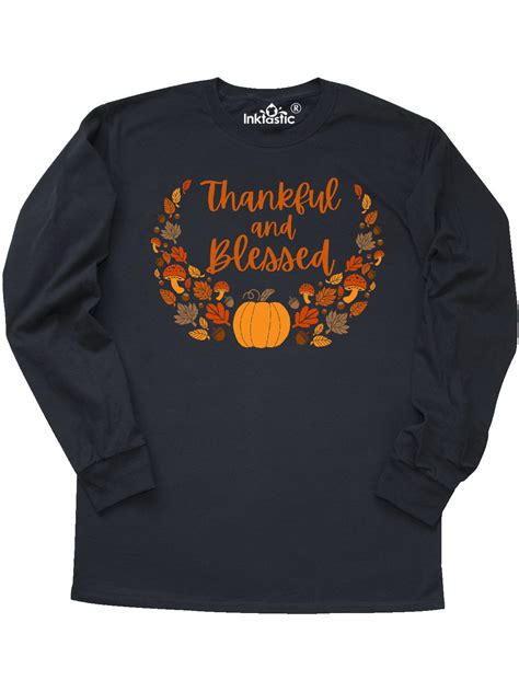Inktastic Thankful And Blessed Pumpkin And Fall Leaves Long Sleeve T