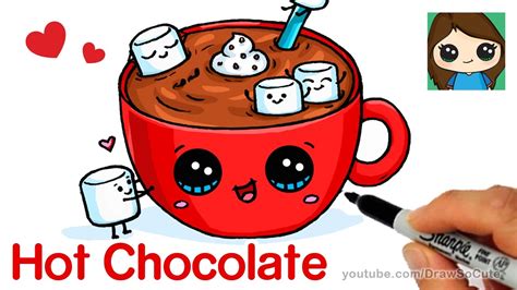 How To Draw Hot Chocolate With Marshmallows Cartoon Food