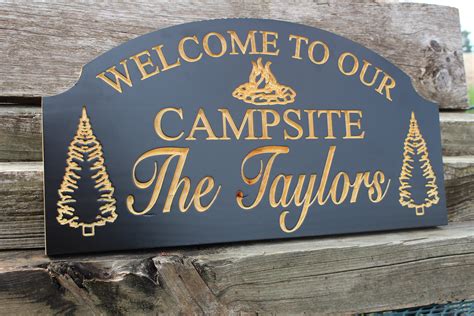 Welcome To Our Campsite Personalized Camping Sign Custom Rv Sign Carved