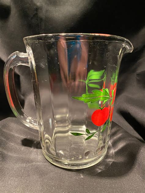 Vintage Retro Glass Juice Pitcher Motif Tomate Ou Cerise 5 Etsy