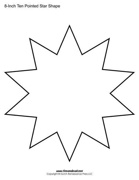 Blank Ten Pointed Star Shapes Printable Star Template For Art Crafts