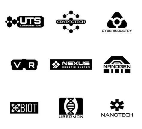 Sci Fi Und Cyberpunk Logos Logos Fiktiver Unternehmen Vektorsymbole