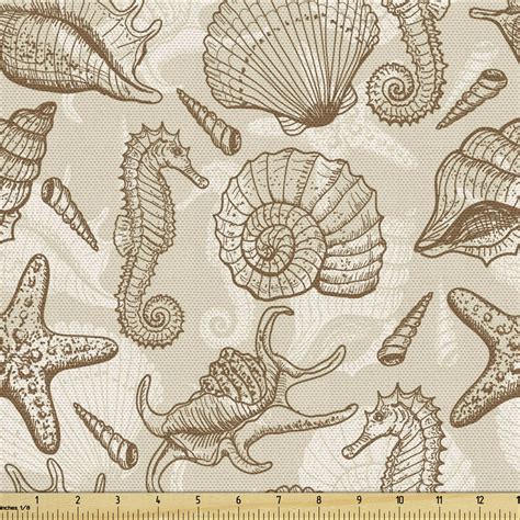 Sea Shells Fabric By The Yard Vintage Inspired Monochrome Seashell