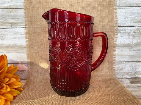 Pioneer Woman Adeline Ruby Red Glass Pitcher 54 Oz Etsy