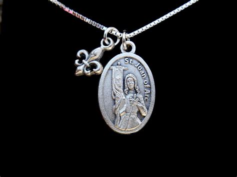 Saint St Joan Of Arc Necklace Fluer De Lis Charm Patron Saint Necklace