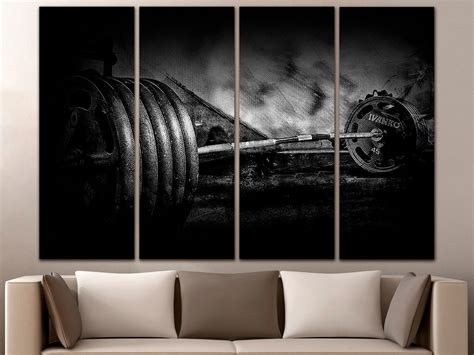 Barbell Canvas Gym Canvas Sports Decor Motivation Art Muscle Etsy