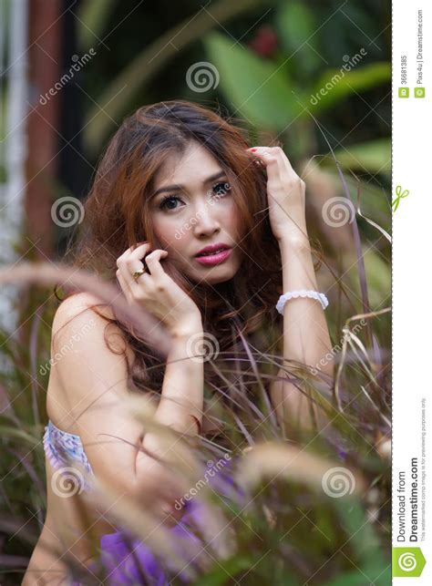 beautiful asian woman in lingerie posing outdoors stock image image of panties face 36681385
