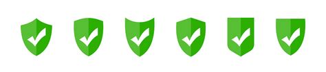 Green Shields With Checkmarks Vector Icons Set Isolated On White