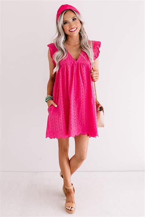 Sway Into Style Eyelet Romper Hot Pink Pink Dress Casual Bright Pink Dresses Hot Pink Dresses