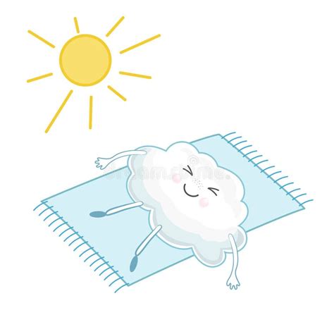 Cute Cartoon Cloud Lying And Sunbathing Relaxed Cartoon Vector