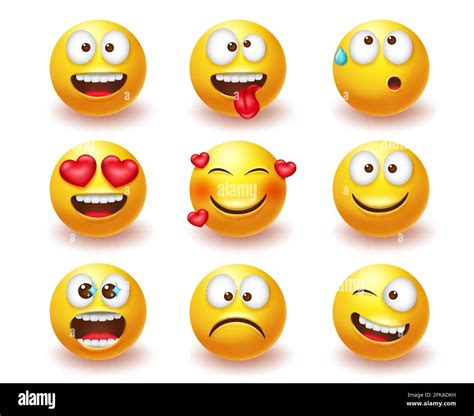 conjunto de vectores emoticones de smileys emoticono 3d personajes emoji con expresiones y