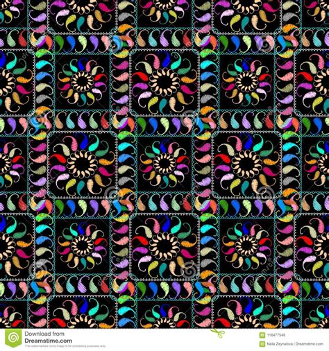 Checkered Tapestry Paisley Vector Seamless Pattern Floral Abstract