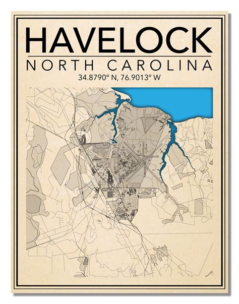 Wall Art Map Of Havelock North Carolina Etsy