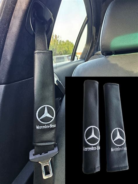 Pcs Car Emblems Seat Belt Cover Protective Pad Fit For Mercedes Black Leather Etsy