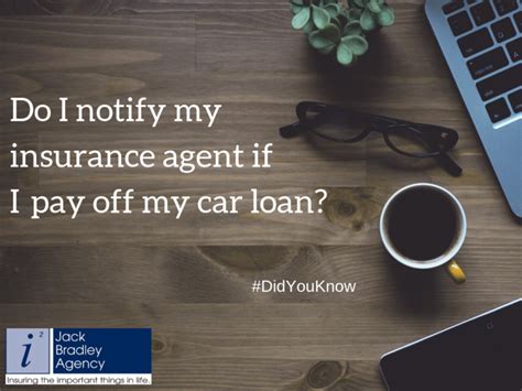Workers compensation, general liability, commercial property. Do I notify my insurance agent when I pay off my car loan? | Jack Bradley Agency