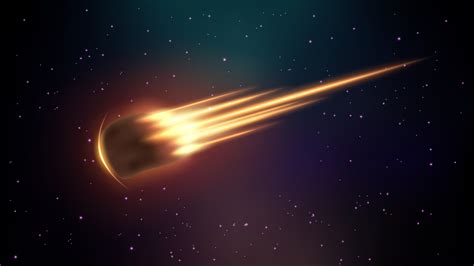 Realistic Asteroid Fall On Fire Comet In Outer Space Background